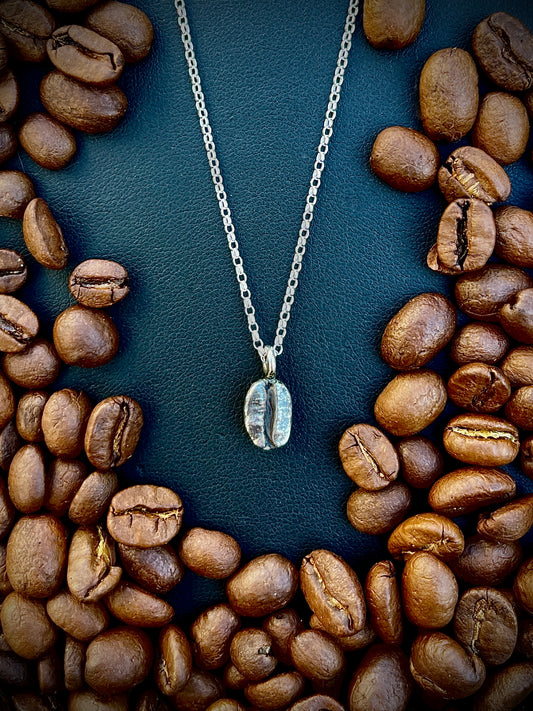 Coffee Beans! Silver Pendant Necklace