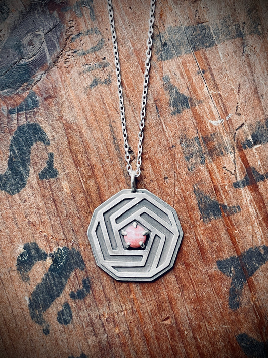 Sacred Geometry: Pentagon Rhodochrosite Pendant