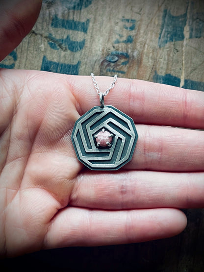 Sacred Geometry: Pentagon Rhodochrosite Pendant